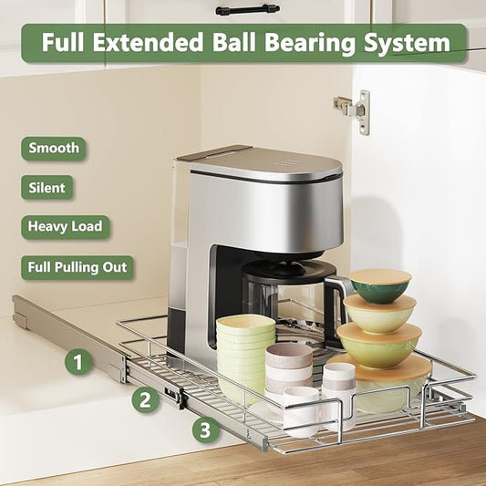 LOVMOR Pull Out Cabinet Organizer 12ยฝ" W x 21ยฝ" D, Kitchen Cabinet Pull Out Shelves Slide Out Storage