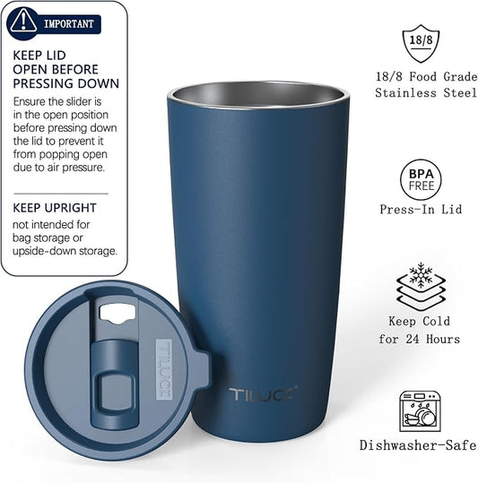 TILUCK 20 oz Insulated Tumbler with BPA-Free Lid, Stainless Steel Vacuum Travel Coffee Mug, Double Wall Coffee Tumbler(20oz,Matte DarkBlue)