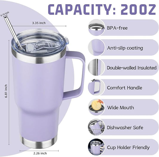 20oz Stainless Steel Insulated Tumbler with Handle and Lid, Double Wall Vacuum Insulated Coffee Mug, Leak Proof Travel Mug for Hot and Cold Drink, Mix Color-4 Pack