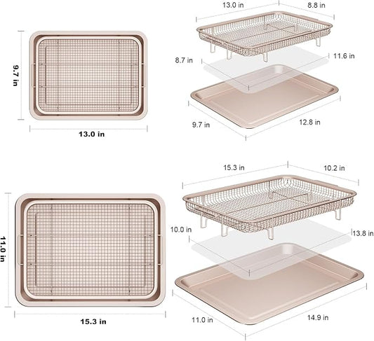 Air Fryer Basket for Oven, OPENICE 2 Set Oven Air Fryer Basket and Tray with 60 Pcs Parchment Papers, Air Fryer Pan Crisper Tray Set for Crisping, Frying - Golden