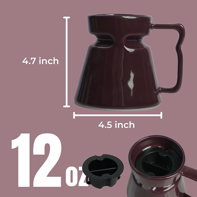 Wide Bottom Handmade Coffee Mug, Tip-Proof Ceramic Mug with Weighted Non-Slip Base, Stable Desk & Travel Mug for Office, RV & Boat, Retro Sci-Fi Design, Unique Appreciation Gift