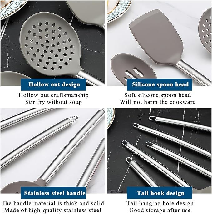 Kitchen Utensils Set, Kyraton 38 Pieces Non-Stick Silicone Cooking Utensils Set, Spoon Spatula Set with Sturdy Stainless Steel Utensil Holder, Dishwasher Safe