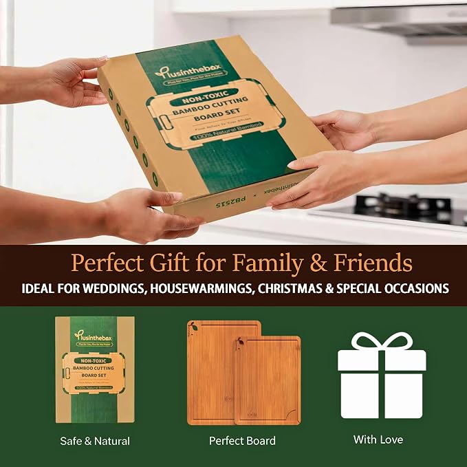 Cutting Board Set of 2,Chopping Boards for Kitchen Meal Prep,Large and X-Large Wood Cutting Boards for Meat, Vegetables and Fruit, Deep Carbonized Bamboo Boards for Daily Cooking and Small Kitchen