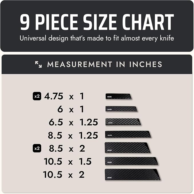Asaya Professional Chef Knife Edge Guards – 9 Piece Knives Universal Covers - Extra Strength ABS Plastic and Food Safe Kitchen Knife Sheath Covers – Knives Not Included