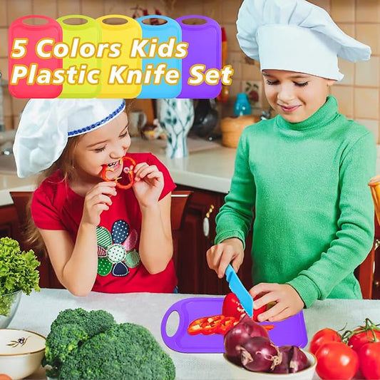 20 Pcs Kids Knife Set with Cutting Board, Plastic Child Safe Knives for Real Cooking Serrated Edges Toddler Knife Children Chopping Board, Kid Cutting Utensils for Fruit, Bread, Lettuce