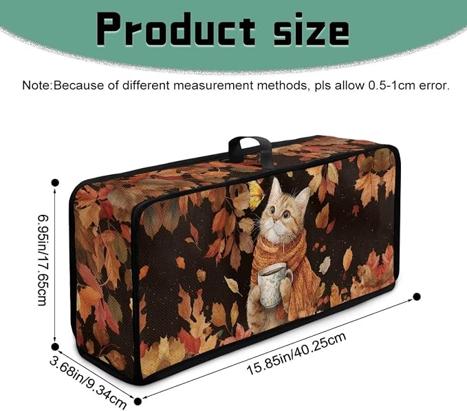 Thanksgiving Toaster Cover 2 Slice Water-Resistant Folding 2 Slice Slim Toaster Cover, Cat Maple Leaf Print Dustproof Protective Covers for Small Appliance