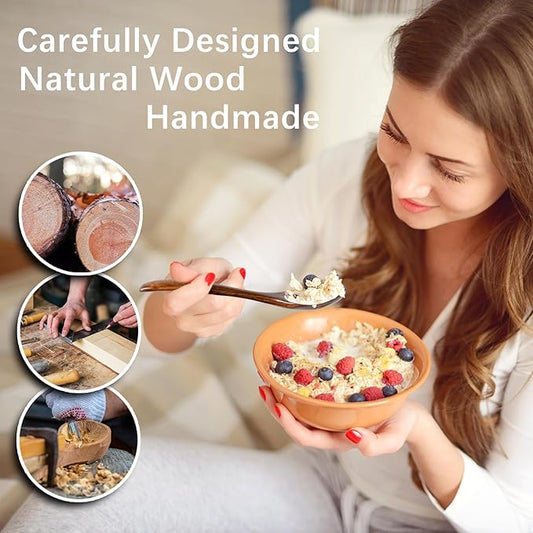 6 PCS Wooden Spoons for Honey, 6.7 inch Small Wooden Spoons - Terrific for Tea, Coffee & Soup, Little Wood Serving Table Spoon Set, Bulk Bamboo Teaspoon for Eating with Unique Design