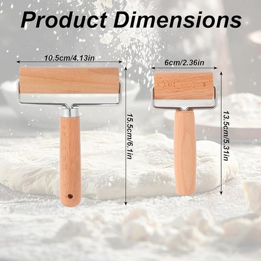 2pcs Hand Wooden Pastry Roller, 2 Size Non-Stick Small Mini Rolling Pins for Pizza Dough Pastry Bread Tortilla Cookies Pie Dumplings Easy Clean Kitchen Baking Tools for Home Cooking
