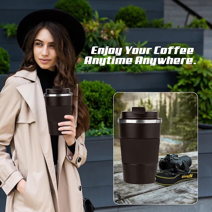 SPLMIFA Vacuum-Insulated Stainless Steel Travel Coffee Mug, Leak-Proof Reusable Coffee Cup with Lid - Keep Hot & Cold Drinks for Hours, Durable Insulated Tumbler for Men & Women(3rd-Dark Coffee, 12OZ)