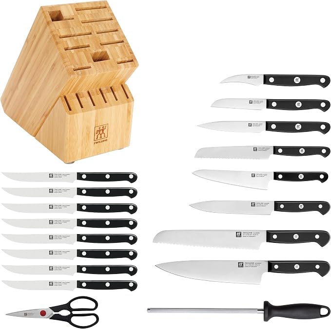 ZWILLING Gourmet 19-Piece Razor-Sharp German Knife Block Set, Made in Company-Owned German Factory with Special Formula Steel perfected for almost 300 Years, Dishwasher Safe