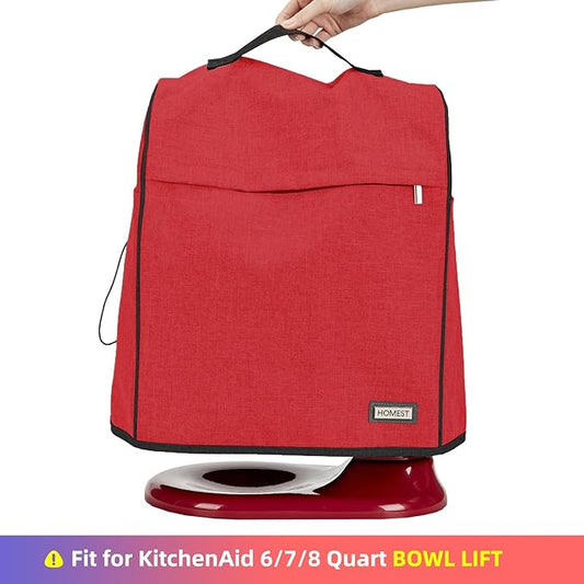 HOMEST Stand Mixer Cover Compatible with KitchenAid 6/7/8 Quart Bowl Lift,Dust Cover with Zipper Pocket for Accessories, Red (Patent Design)