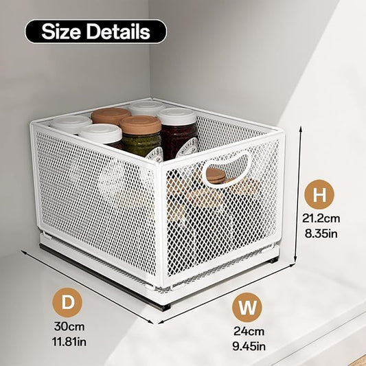 Pull out Cabinet Organizer with Sliding Drawer, 1 Pack Under Sink Organizers and Storage Rack, Adhesive Nano Film Heavy Duty Slide out Pantry Shelves for Kitchen,Sink, 9.6"W x11.8"D x 8.4"H