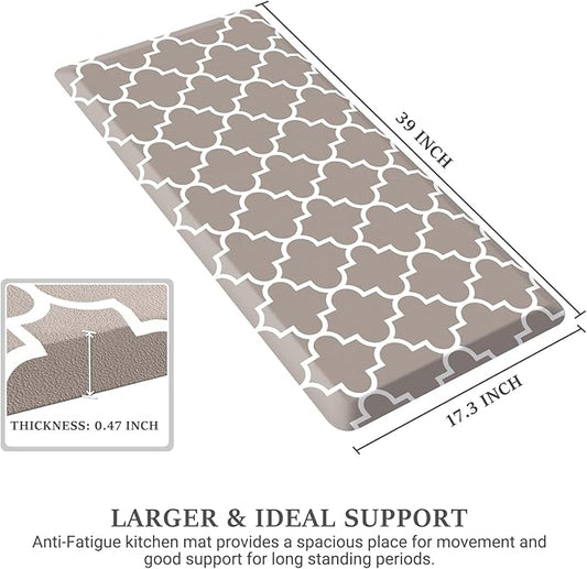 WISELIFE Kitchen Runner Rugs Anti-Fatigue mats,17.3"x 39",Non Slip Waterproof Ergonomic Comfort Mat for Kitchen, Floor Home, Office, Sink, Laundry,Khaki