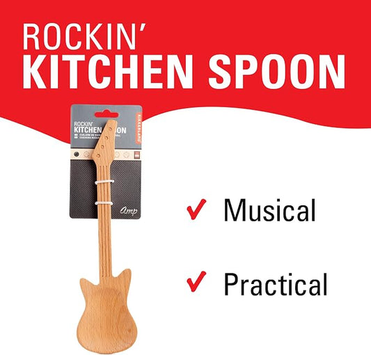 Kikkerland Novelty Guitar Wooden Spoon for Kitchen – Beechwood, Heat Resistant, Use with Non-Stick Cookware – Unique Gift for Music Lovers and Cooking Enthusiasts
