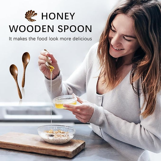 7 PCS Small Wooden Spoons, 5.8 Inch Honey Spoons for Tea, Padauk Wooden Honey Teaspoon for Coffee, Little Tiny Wood Spoons, Bamboo Table Spoon for stirring, Wooden Spoons for Utensils Set
