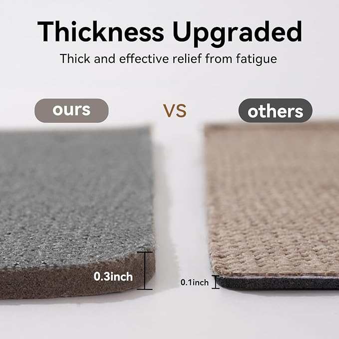 YDKGL Kitchen Mat Kitchen Rugs Sets of 2 PCS Non Slip Washable, Linen-Like 0.3" Thick Cushioned Absorbent Kitchen Mats for Floor, Mild Anti-Fatigue Sink Laundry Standing Mat, Gray 17"x30"+17"x59"