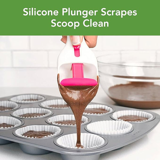 Tovolo Cupcake Scoop Batter Dispenser for Cupcakes Muffins Pancakes and Cookie Dough, Easy to Clean Batter Scoop Slide Dispenses Quicker for Even Size Baked Goods Kitchen Gadget, Fuchsia