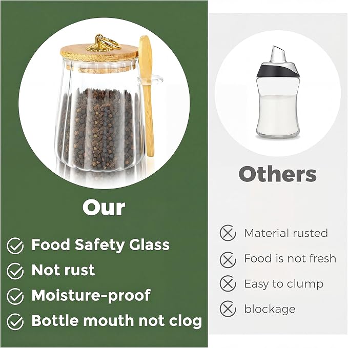 2 Pack Sugar Jar with Lid and Spoon,24oz Large Glass Spice Jars for Coffee Bar Decor Accessories Food Storage Containers Home Essentials