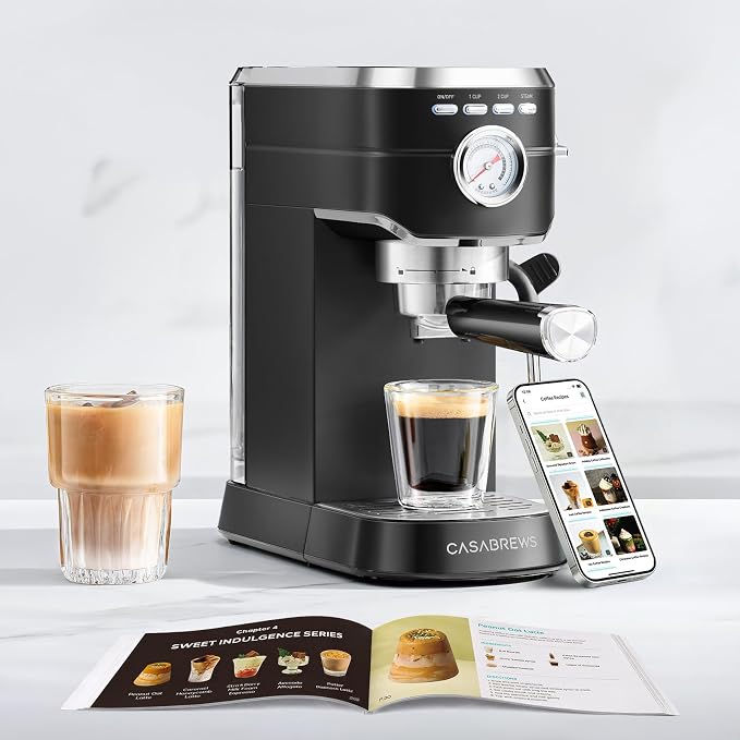 CASABREWS CM5418 Espresso Machine 20 Bar, Stainless Steel Espresso Maker with Milk Frother, Compact Cappuccino Machine for Home, Small Espresso Coffee Machine for Latte, Black