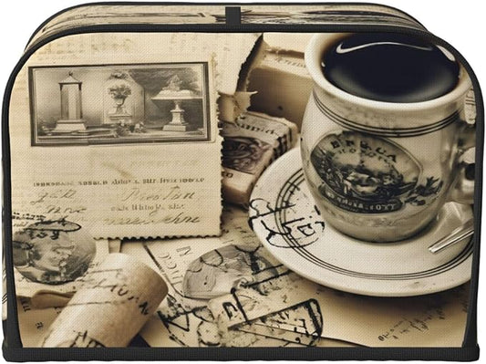Vintage Coffee 4 Slice Toaster Cover Wide Slot Dustproof Bread Maker Cover Fingerprint Bakeware Protection Kitchen Appliance Cover Toaster Bag
