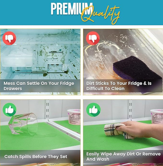 Refrigerator Liners for Shelves by Linda’s Essentials - Easy to Clean Fridge Liner with Spill Protection Fridge Shelf Liners & Drawer Liner, Nonslip BPA-Free Refrigerator Mats (Green Roll)