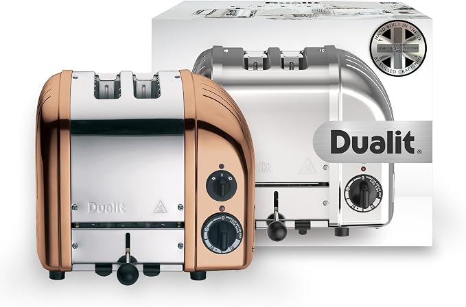 Dualit Classic 2 Slice NewGen Toaster - Stainless Steel - Hand Built in the UK - Replaceable ProHeat elements - Defrost Bread - Mechanical Timer - Copper Classic Toaster
