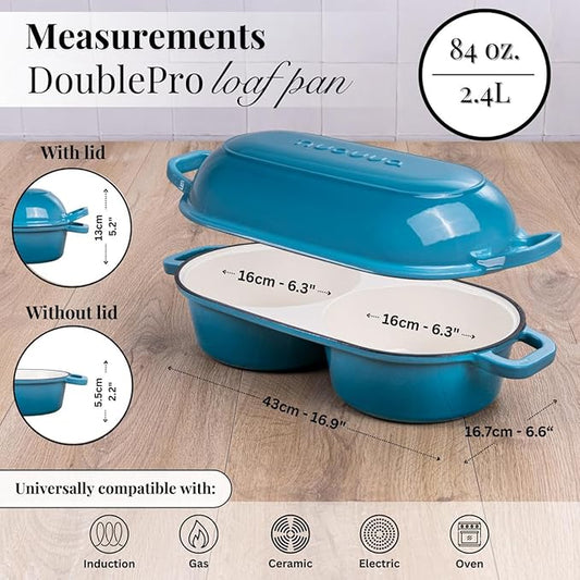Dutch Oven For Sourdough Bread Baking โ Enamelled Cast Iron Bread Loaf Pot โ 500ยฐF Oven Safe Non Stick Bread Pot โ Double Round Loaf Space, 16.5cm Diameter, Light Blue, โ by Nuovva
