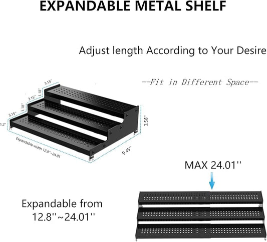 Expandable Spice Rack organizer with 3-Tier step shelf,Modern Design heavy duty,Non Skid and Visibility ,Great for Kitchen Cabinet,Bathroom,dressing table,Cupboard, Pantry and more(1PACK/GUN-GREY)