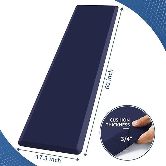 KitchenClouds Kitchen Mat Cushioned Anti Fatigue Kitchen Rug 0.8inch Water Resistant Non Slip Kitchen Rugs and Mats Standing Desk Mat Comfort Floor Mats for Kitchen Sink Office (17.3"x60",Blue)