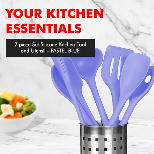 Chef Craft - Premium Silicone Kitchen Tools and Utensils Set, Non-Scratch, Withstands Temperatures up to 450ยฐF, BPA-Free, 7 Piece Cooking Utensils Set, Pastel Blue