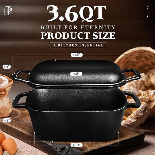 Cast Iron Sourdough Loaf Pan with Lid, Oval Dutch Oven for Bread Baking, Pre-Seasoned Sourdough Baking Supplies Kit, Cast Iron Dutch Oven for Homemade Bread, Sourdough Bread Pan