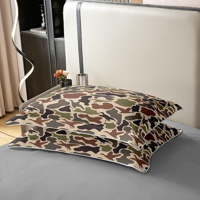 Duck Hunting Duvet Cover Set 100% Cotton Army Camo Twin Size Bedding Set Green Brown Camouflage Military Comforter Cover for Kids Rustic Farmhouse Wild Animal Bedding with 1 Pillowcase(No Comforter)