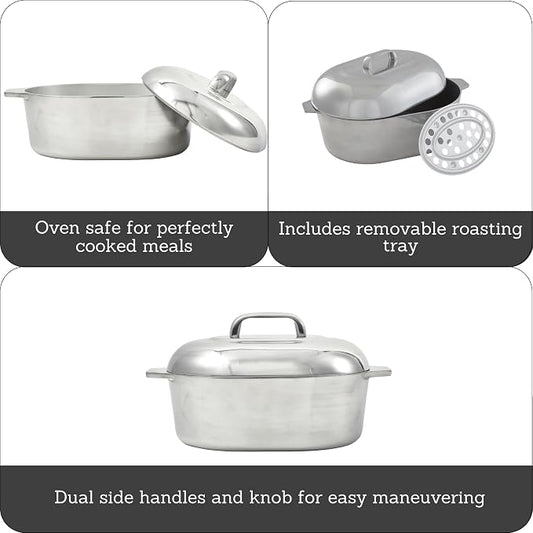 IMUSA USA Heavy Duty Cajun Oval Aluminum Roaster 15, Silver