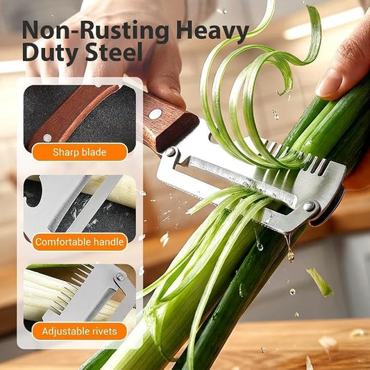 2PCS Multifunction Vegetable Peeler for Kitchen, Stainless Steel Fruit & Potato Peeler with Bottle Opener and Wooden Handle, 3-in-1 Kitchen Gadget for Carrot, Pumpkin, Cucumber and Veggie