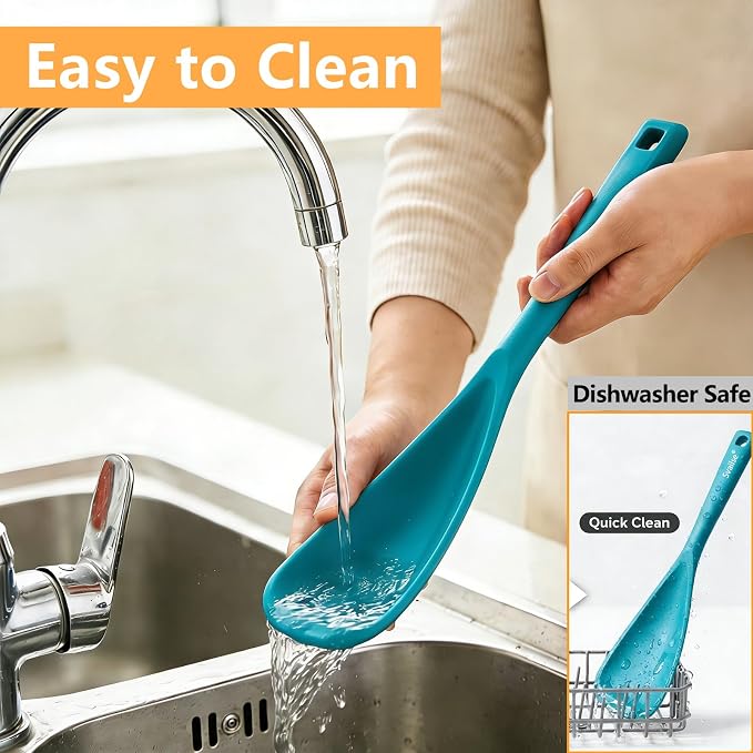 Cooking Spoon for Nonstick Cookwares, Multifunction Silicone Spatula Spoons BPA Free, Great for Mixing, Scooping, Scraping and Serving, Dishwasher Safe (2 Teal, 12.6 inch)