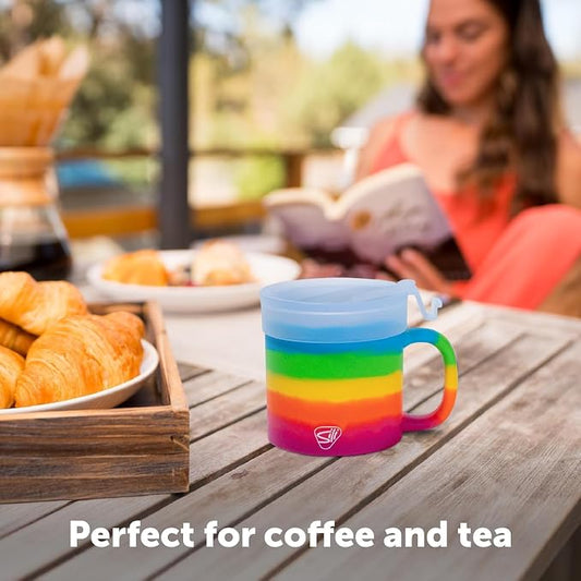 Silipint 16oz Silicone Coffee Mug Tumbler with Flip Lid – Unbreakable Dishwasher Safe Microwave Oven & Freezer Compatible – Non-Toxic Reusable Cup for Coffee Tea or Cold Drinks, Prism - Pack of 2