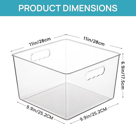 Vtopmart 6 Pack Extra Large Clear Plastic Storage Bins,11x11 Cube Acrylic Organizer Square Containers with Handle for Pantry,Closet,LaundryRoom,Kitchen,Bathroom,UnderSink Organization