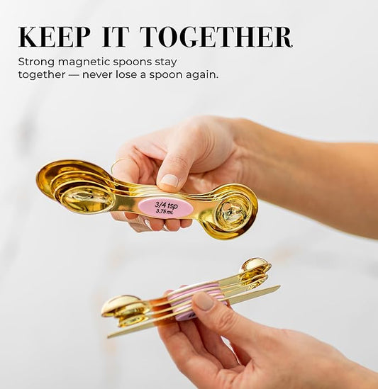Pink Magnetic Measuring Spoons Set - 8-Piece Dual-Sided Stainless Steel Spoons, Stackable and Spice Jar Friendly – Stylish Pink Kitchen Accessories for Cooking and Baking