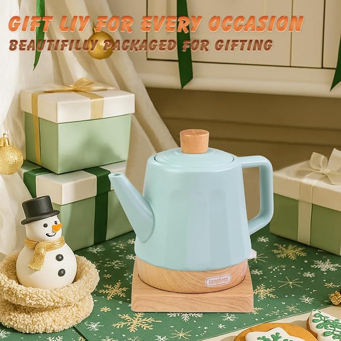 Electric Kettle Ceramic 1.2 qt, Automatic Shut Off, Fast Boiling Kettles Teapot, Hot Water Boiler For Coffee & Tea, Prevent Boil Dry, 1000W, Milky Green