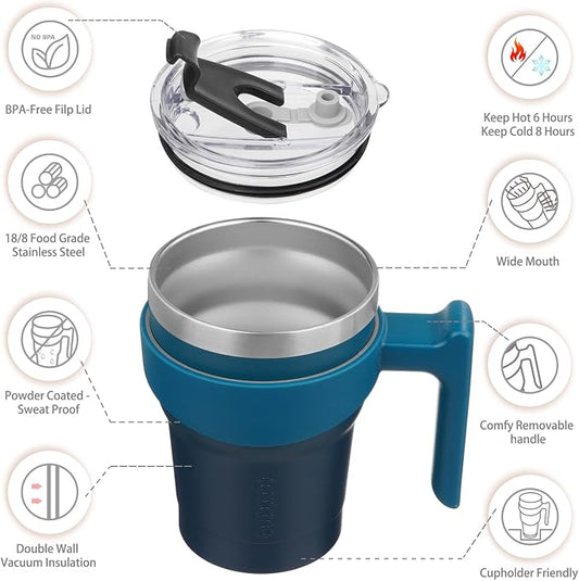 BJPKPK Tumbler With Handle And Straw 10 oz Stainless Steel Insulated Tumbler Cups With Lid For Water Or Ice Coffee,Indigo Black