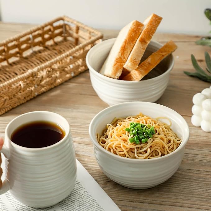 Ceramic Soup Bowls Set of 6, 20 Ounce Deep Creamy White Cereal Bowls, Microwave & Dishwasher Safe, Perfect for Oatmeal, Pasta, Salad, Dessert & Breakfast