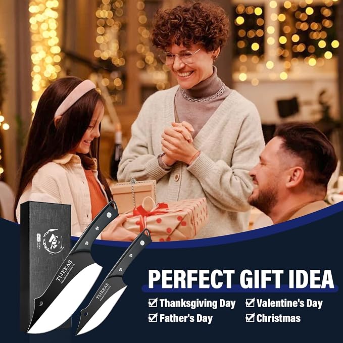 TIJERAS Professional Meat Cleaver Knife, 2-Piece Chefs Knife Set for Meat Cutting with Ergonomic Handle, Birthday Gifts for Men and Women