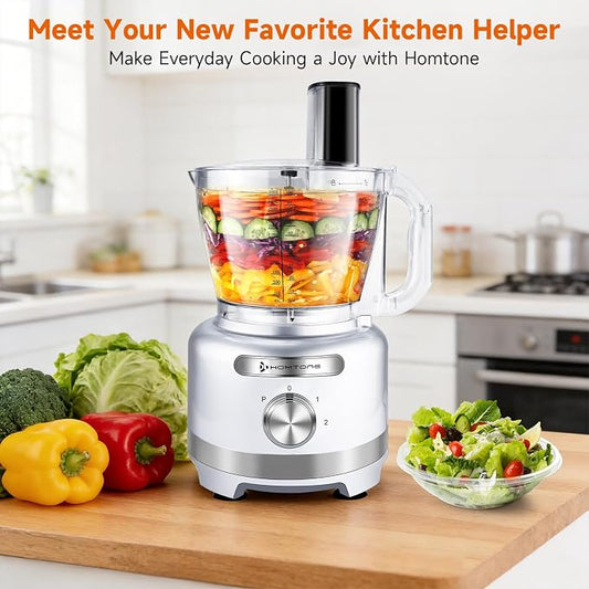 Homtone 16 Cup Food Processor Large, 9-in-1 Vegetable Chopper with 7 Blades for Shredding, Slicing, French Fry Cutting, Meat Grinding, Dough Kneading, 3 Speeds, Dishwasher Safe (Silver, 16 cup)