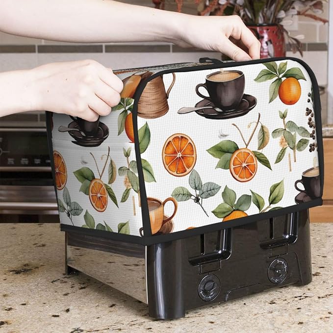 Orange Coffee 2 Slice Toaster Cover Wide Slot Dustproof Bread Maker Cover Fingerprint Protection Kitchen Appliance Cover Toaster Bag