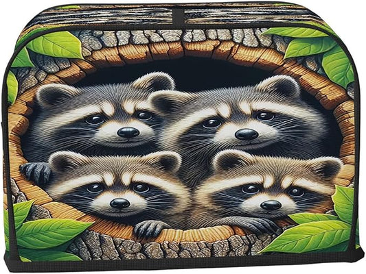 Animal Raccoon Toaster Cover 2 Slice Wide Slot Washable Toaster Covers | Cute Art Dust and Fingerprint Protection Bread Maker Covers for Kitchen Accessories Decor Bakeware Women Gift