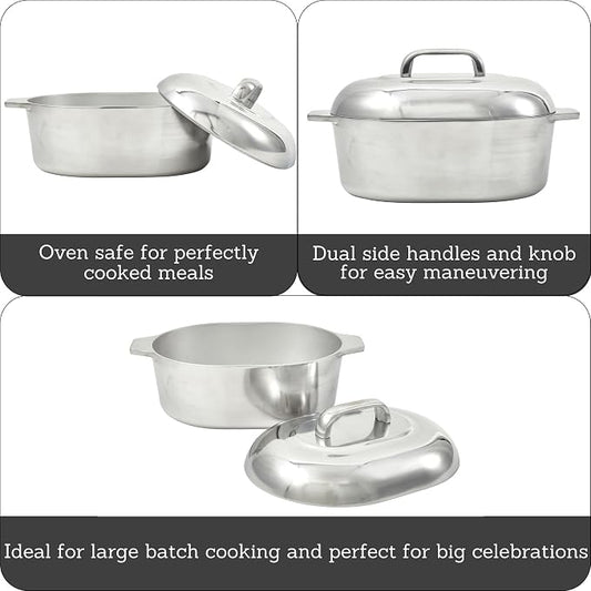 IMUSA 13in Cajun Cast Aluminum Oval Roaster with Lid, Durable Baking and Roasting Pan for Chicken, Meats, and Traditional Cooking