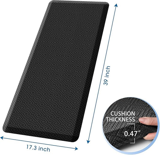 Mattitude Kitchen Mat Cushioned Anti-Fatigue Floor Mat Water Resistant Non-Slip Mats and Rugs Standing and Comfort Desk Mats for House Sink Office Laundry (Black, 17.3"x39")