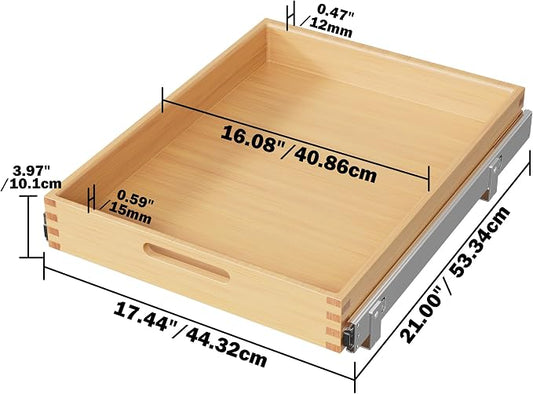 Pull Out Drawers for Cabinets 18"W x 21"D, Slide Out Wood Drawer Shelf, Heavy Duty Caddy Pull Out Cabinet Organizer, Base Cabinet Organization for Kitchen, Pantry