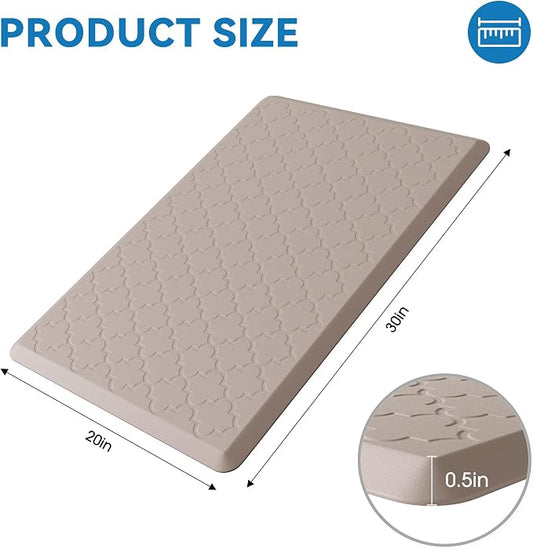 Kitchen Mat Cushioned Anti Fatigue for Floor, Non-Slip Waterproof Comfort Rug for Kitchen Sink, Standing Desk & Laundry, 20"x30", Khaki
