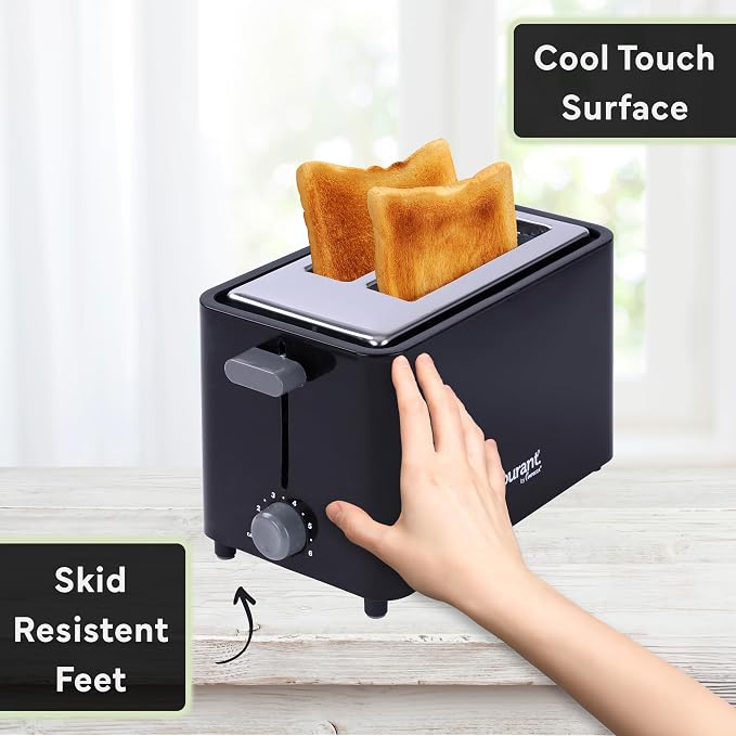 Courant 2-Slice Toaster Cool Touch with Extra Wide Slots For Bread, Bagels & Waffle with 6 Adjustable Shade Settings, Crumb Tray & Cancel Function Extra-Lift Feature, compact Design - Black